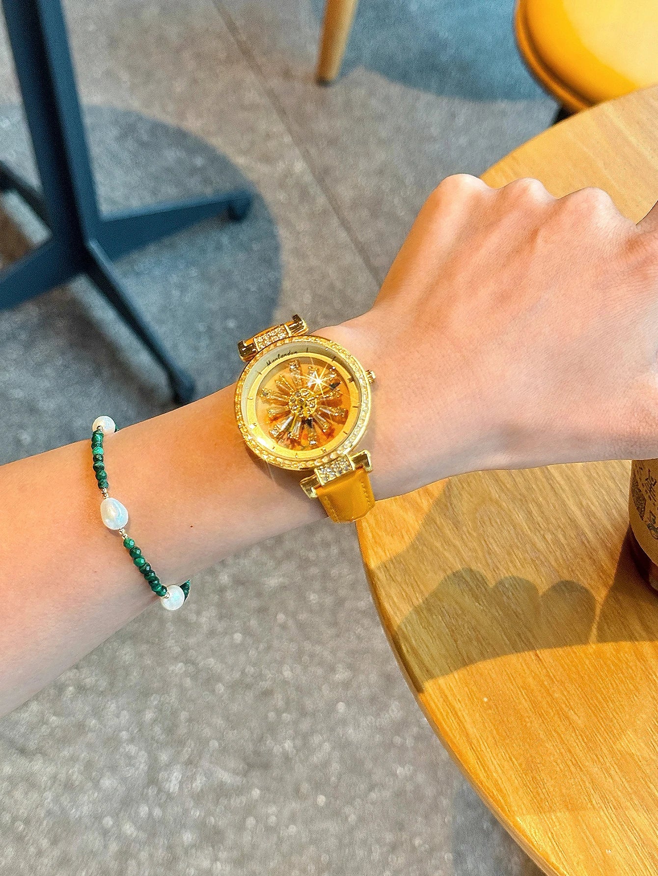 Fashionable Women's Watch With Transparent Back, Diamond Inlaid, Rotating Galaxy Dial, Sunflower Design Waterproof Quartz Watch