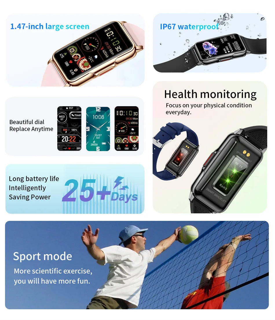 Classic Smart Bracelet Ladies Smart Watch Men Heart Rate Blood Oxygen Waterproof Sports Smart Strap Women Watch For Android IOS
