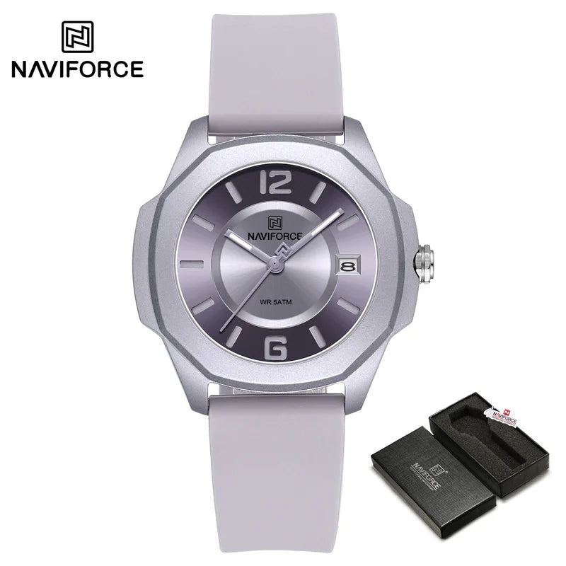 NAVIFORCE Sports Casual Watches for Woman Soft Silicone Strap Classic Fashion 30m Waterproof Date Display Ladies Gift Wristwatch