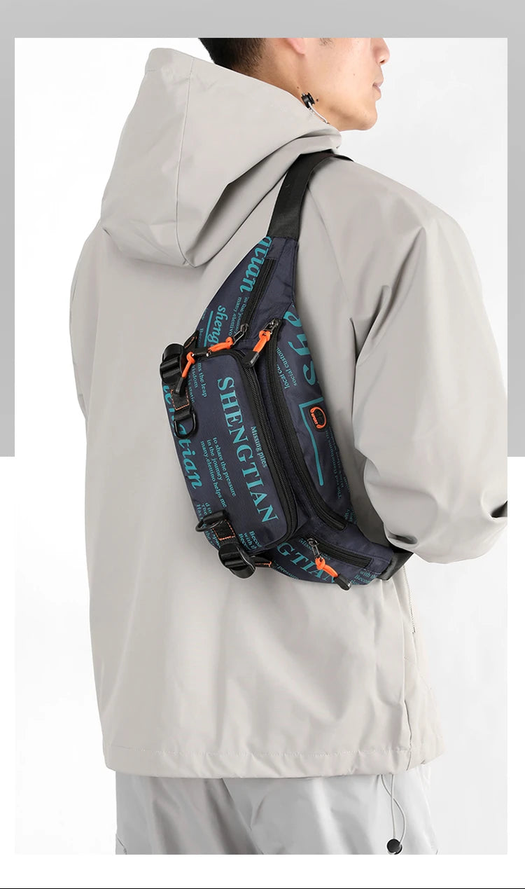 Summer Large Capacity Waterproof Nylon Sports Crossbody Bag for Men Casual Outdoor Leisure Mobile Phone Bag Trendy Sports Wai...