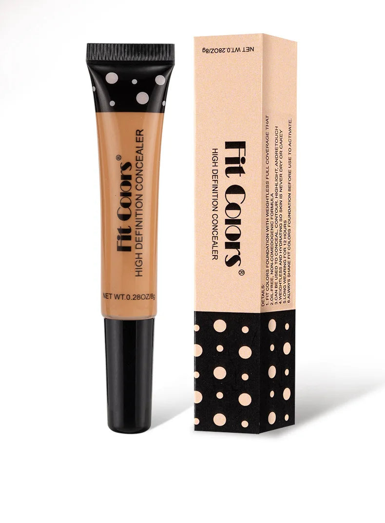 High definition concealer tube and box with polka dot design, makeup product.