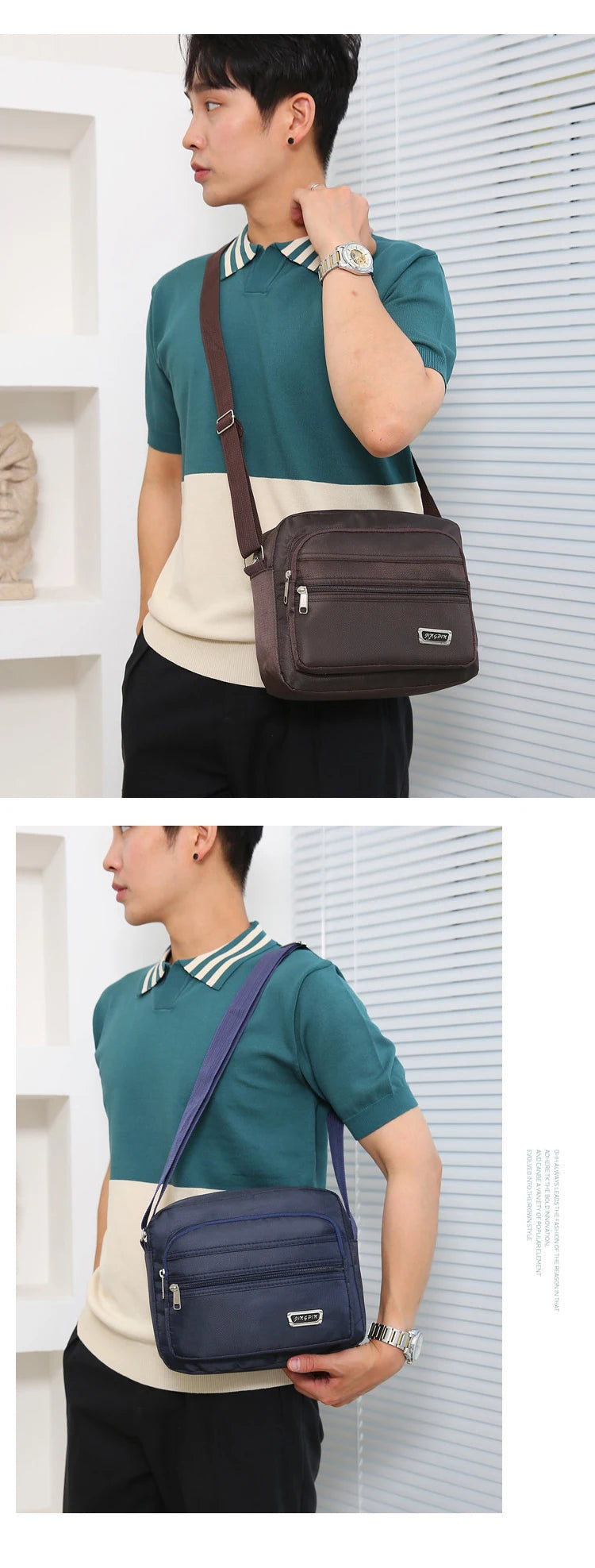 Casual Unisex Crossbody Bag Large Capacity Multi-layer Business Handling Bag Soft Nylon Material Zipper Closure Leisure Trave...