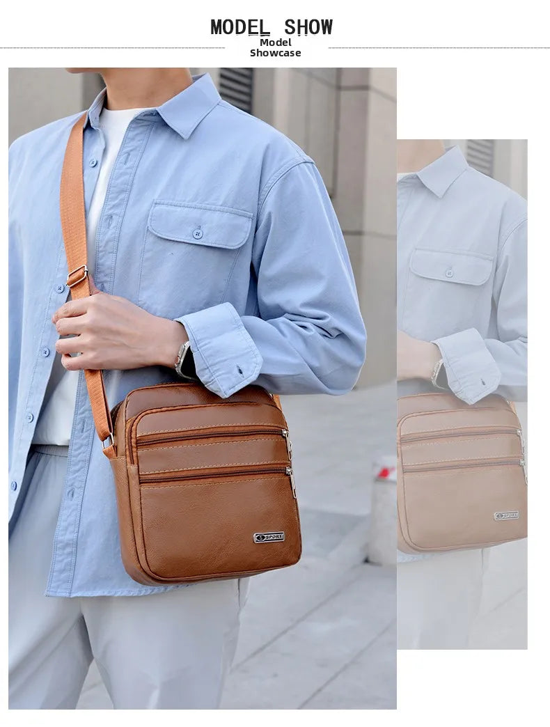 Simplified Soft Leather Crossbody Bag Fashionable Single Shoulder Bag Men's New Model Outdoor Travel Large Capacity Backpack