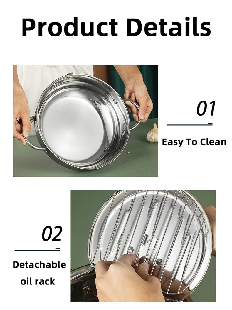 Japanese Deep Frying Pot With A Thermometer And A Lid Fryer Pan 304 Stainless Steel Kitchen Tempura Oil Frying Pan Fryer