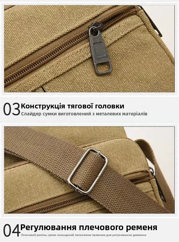 Casual Canvas Shoulder Bag for Men Business Crossbody Small Backpack Soft Handle Zipper Closure Leisure Style Mid-Year New