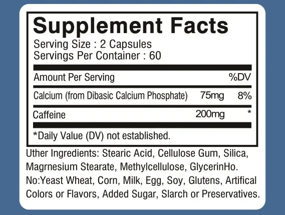 Maximum Potency Caffeine Capsules 200mg, Provide Energy and Focus, Reduce Fatigue, Increase Stamina,