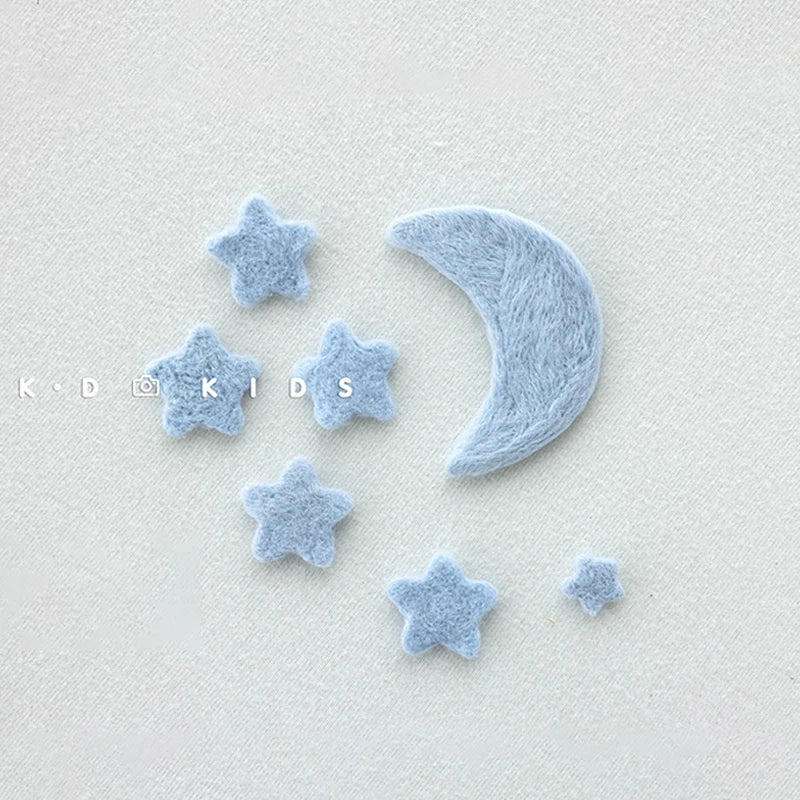 7pcs Wool Felt Stars and Moon Newborn Photography Props Background Mini Accessories Atmospheric Moon and Stars Baby Shoot Props