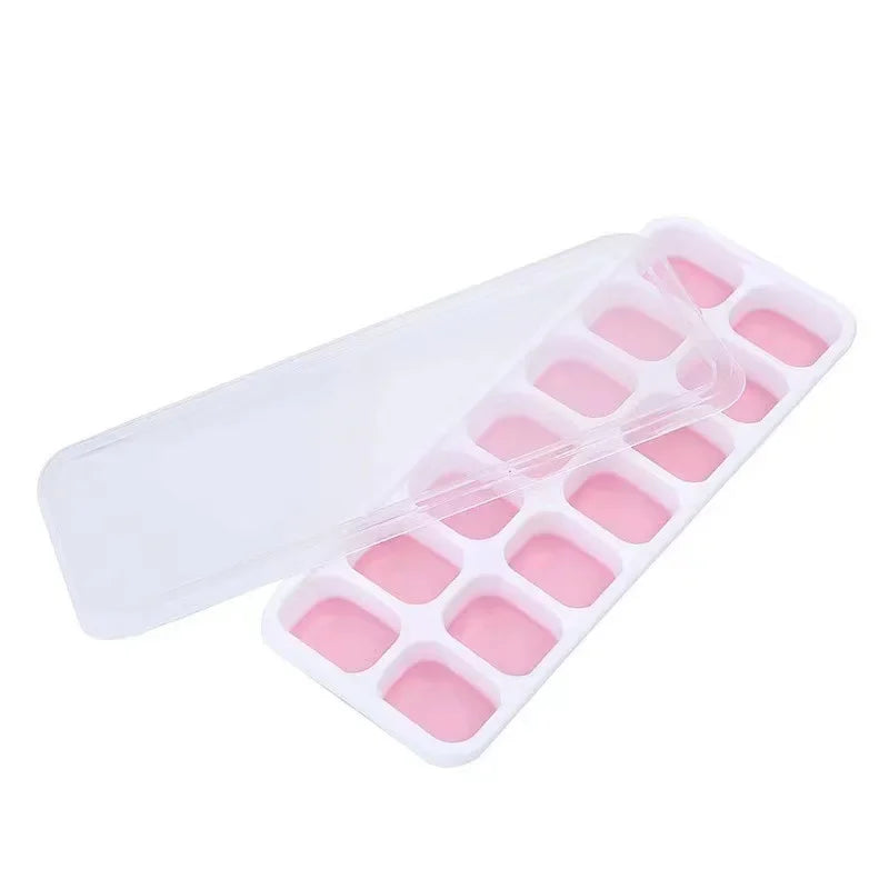 Silicone Ice Cube Mold Trays Reusable Ice Tray with Lid 14 Cube Easy Release Whiskey Cocktail Freezer Container