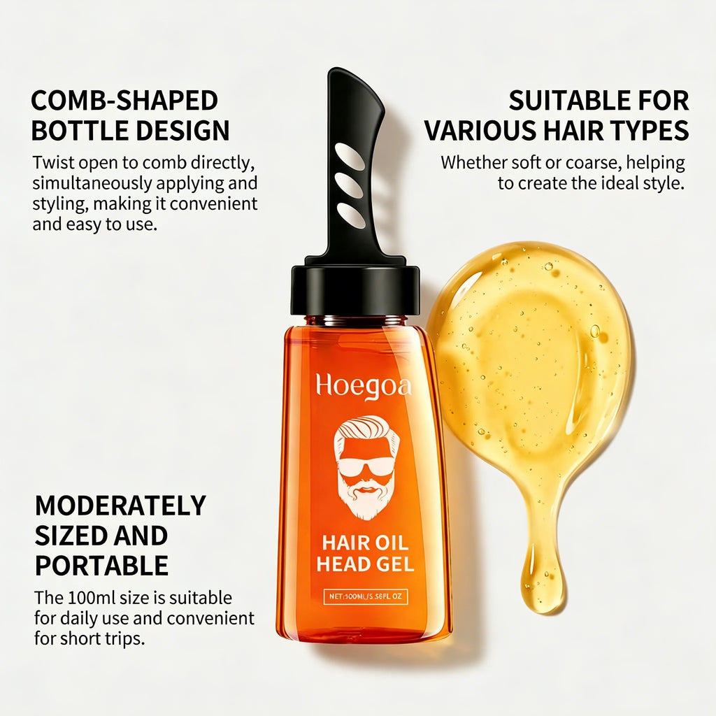 2 In 1 Men's Hair Styling Gel With Wide Tooth Comb Long-Lasting Fluffy Strong Hold Add Shine No-Greasy Hair Styling Oil Pomade