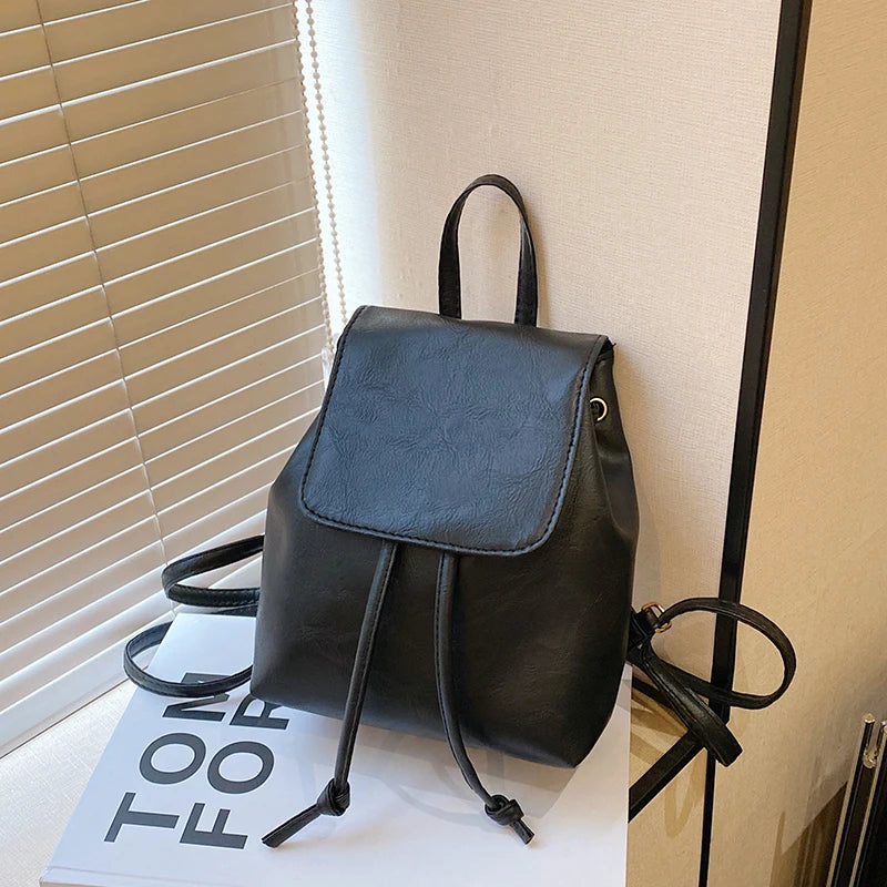 Compact Brown Retro Shoulder Bag Women's Spring Summer New Simple Artistic Match Double Rope Single Shoulder Bag Casual Style