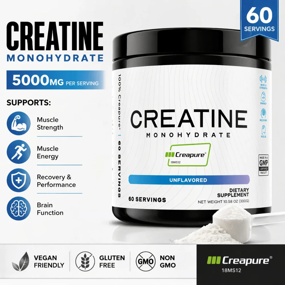 Creatine Monohydrate Powder 5000mg Per Serving, Unflavored Muscle Energy & Strength Support Supplement, Vegan Gluten Free, 300g